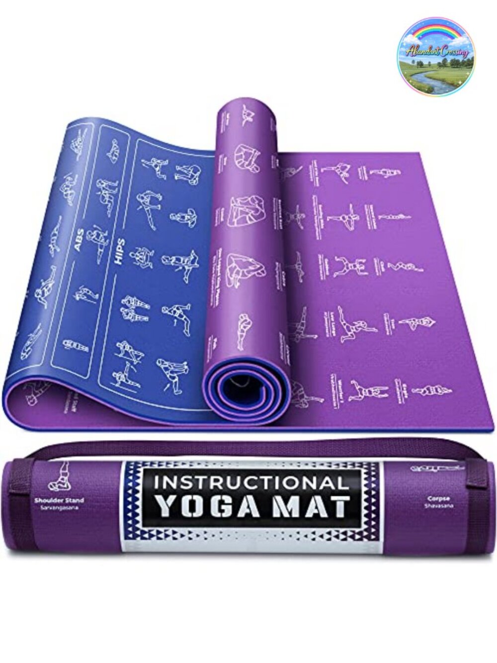 Instructional Yoga Mat with 75 Poses & Exercises, 1/4" Thick Non-Slip PVC